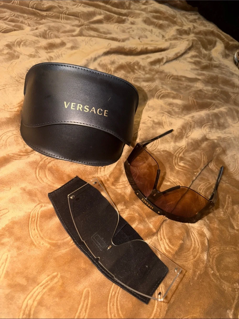 Versace Men’s Shield Sunglasses in Dark Brown